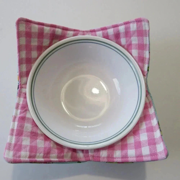 Microwave Bowl Cozy Reversible Flamingos and Pink Gingham - Picture 4 of 4